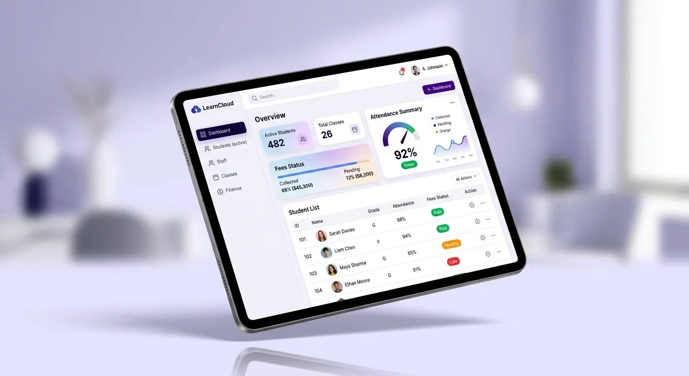 LearnCloud dashboard on a tablet